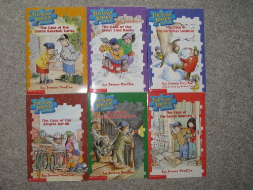 Six Jigsaw Jones Mystery Paperbacks (The Case of the Stolen Baseball Cards; The Case of the Great Sled Race; The Case of the Christmas Snowman; The Case of the Bicycle Bandit; The Case of the Spooky Sleepover; The Case of the Secret Valentine)