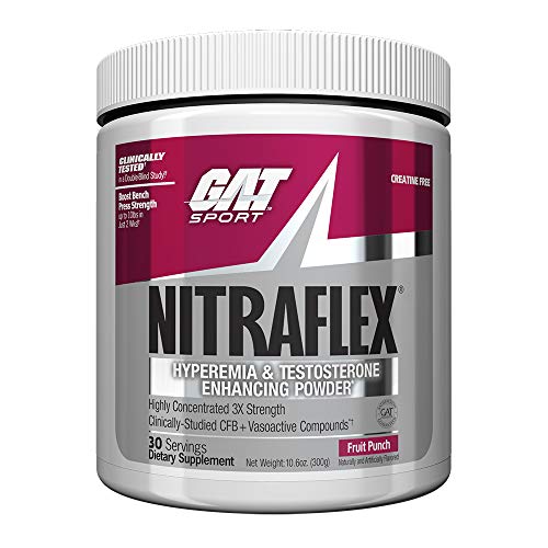 GAT - NITRAFLEX - Testosterone Boosting Powder, Increases Blood Flow, Boosts Strength and Energy, Improves Exercise Performance, Creatine-Free (Fruit Punch, 30 Servings)