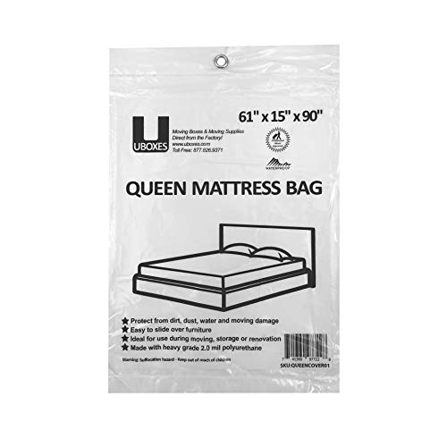Book Cover uBoxes Queen Mattress Poly Covers, 61 x 15 x 90 inch, Heavy Duty 2 mil, 1 Pack (QUEENCOVER01)
