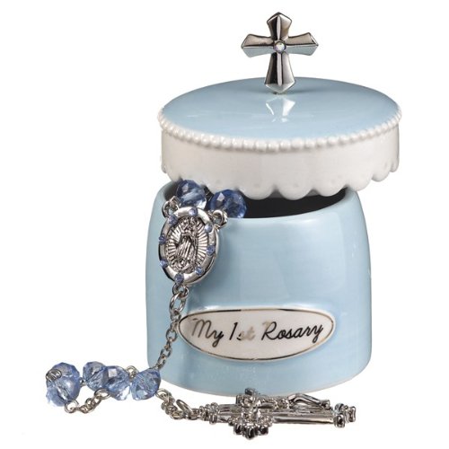 Blue My First Rosary for Boy Elegant Ceramic Keepsake Box from Grasslands Road