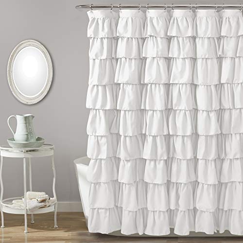 Book Cover Lush Decor, White Ruffle Shower Curtain | Floral Textured Shabby Chic Farmhouse Style Design, x 72