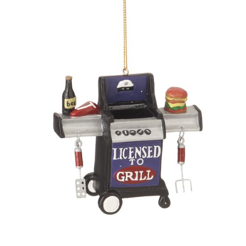 Christmas Holiday "Licensed to Grill" Outdoor Grill Figurine Ornament - 3.5" x 3" x 1.5"