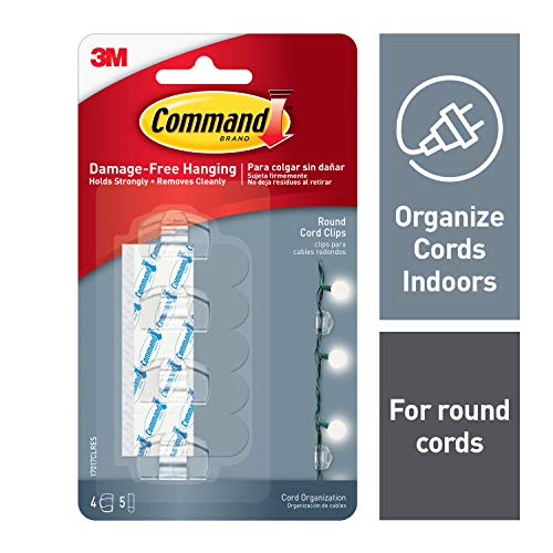 Command Round Cord Clips, Clear, 4-packages (16 hooks total), Indoor Use (17017CLRES)