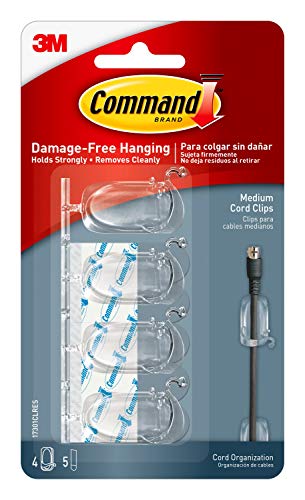Book Cover Command Medium Cord Clips, Clear, 4-Clips/Pack, 4-Packs, Organize Damage-Free