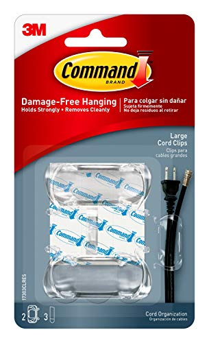 Command Cord Clips, Large, Clear, 2-Clip, 4-Pack, Organize Damage-Free