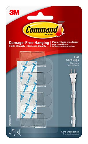 Command Cord Clips, Flat, Clear, 4-Clip, 4-Pack (16 Clips Total), Organize Damage-Free