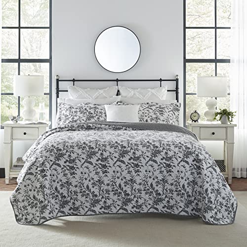 Book Cover Laura Ashley Home Amberley Collection Quilt Set 100% Cotton, Breathable & Lightweight, Reversible Bedding, Pre-Washed for Added Softness, Queen, Black/White