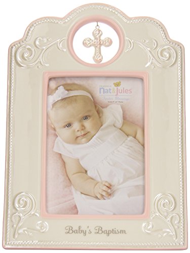 Book Cover Nat and Jules Baby's Baptism Frame, Pink