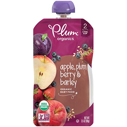 Book Cover Plum Organics Stage 2, Organic Baby Food, Apple, Plum, Berry and Barley, 3.5 Ounce Pouches (Pack of 12)