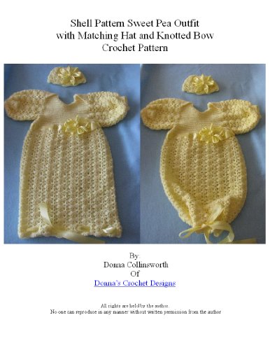 Yellow Shells Sweet Pea Outfit w Matching Hat & Knotted Ribbon Bow Crochet Pattern