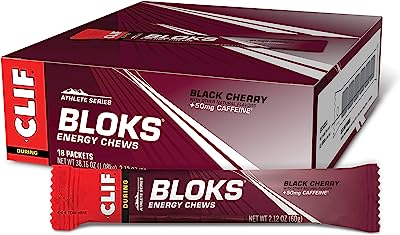 Book Cover Clif BLOKS - Energy Chews - Black Cherry Flavor - 50mg Caffeine (2.1 Ounce Packet, 18 Count) (Packaging May Vary)