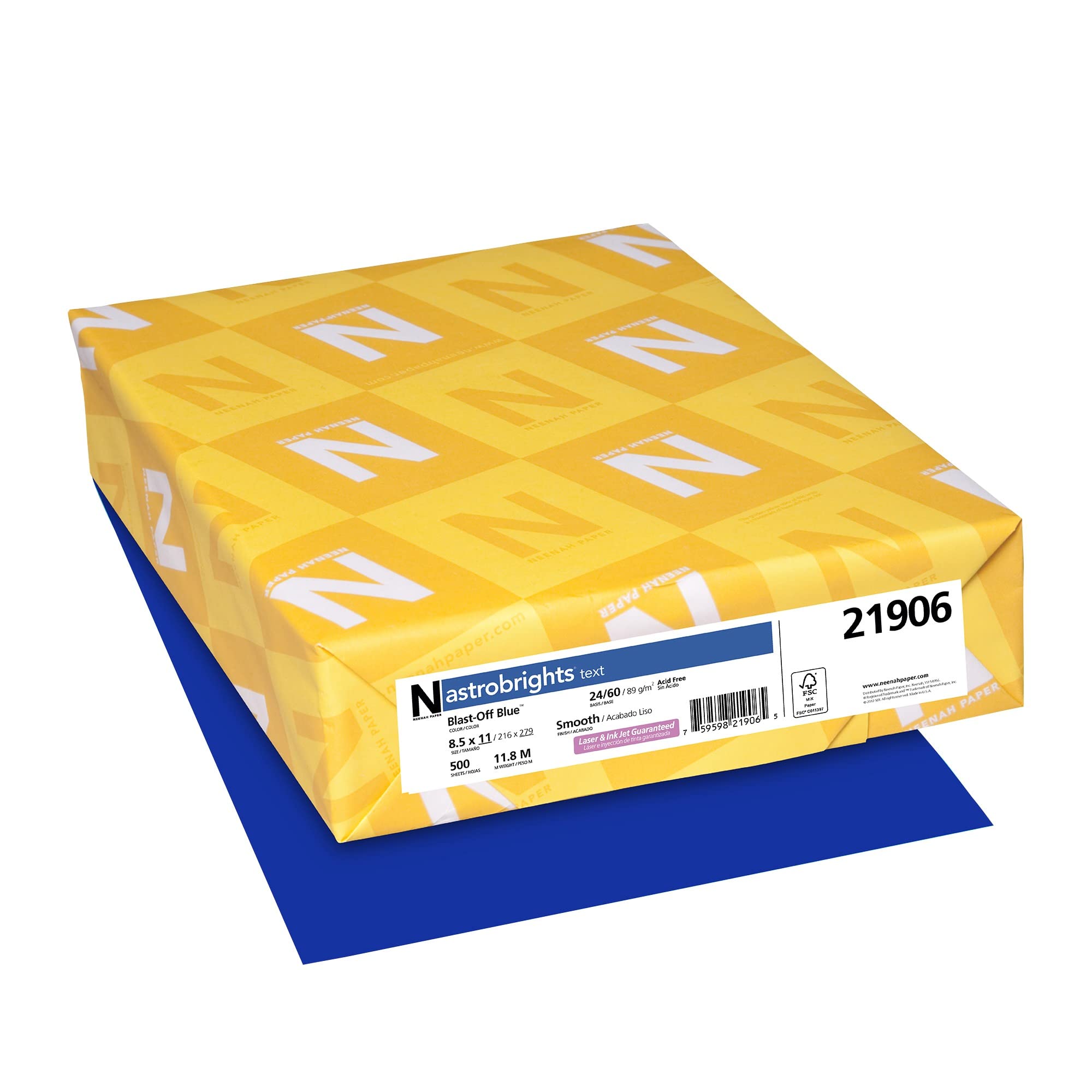 Astrobrights® Colored Multi-Use Print & Copy Paper, Letter Size (8 1/2" x 11"), 24 Lb, Blast-Off Blue, Ream Of 500 Sheet