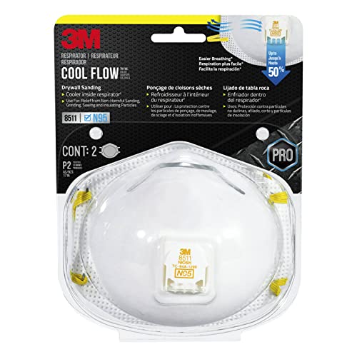 3M 8511 Drywall Sanding Valved Respirator, Lightweight, Noseclip, Stretchable, Comfortable, Covenient, Disposable, Relief from dusts and certain particles encountered during sanding projects, 10 Pack