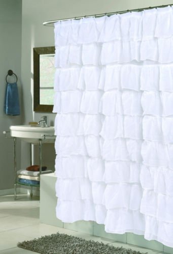 Book Cover GoodGram White Ruffled Fabric Shower Curtain