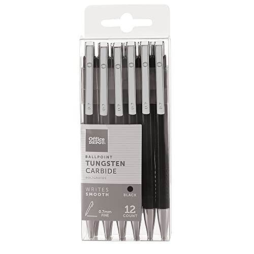 Book Cover FORAY Pens - Office Depot Tungsten Carbide Retractable Ballpoint Pens, 0.7 Mm, Fine Point, Black Barrel, Black Ink, Pack Of 12