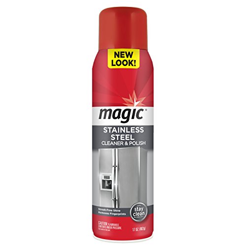 Book Cover Magic Stainless Steel Cleaner Aerosol - 17 Ounce - Removes Fingerprints Residue Water Marks and Grease From Appliances - Refrigerator Dishwasher Oven Grill etc