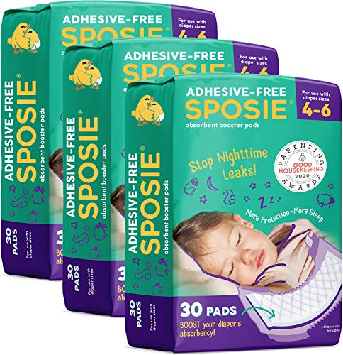 Book Cover Sposie Overnight Diaper Booster Pads, 90 ct, No Adhesive for Easy Repositioning, Helps Stops Nighttime Leaks, Fits Diaper Sizes 4-6