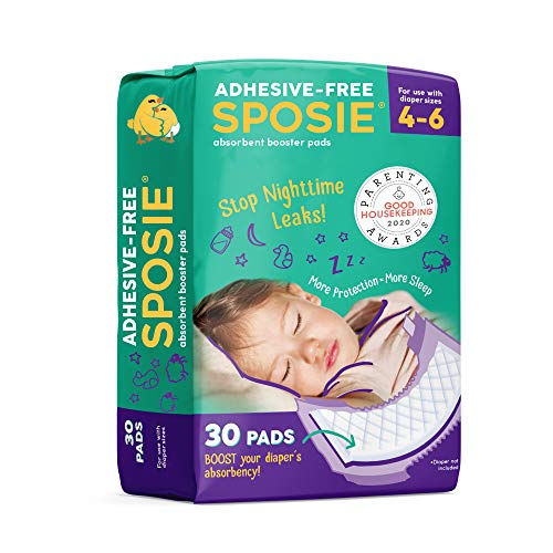 Book Cover Sposie, Stop Nighttime Diaper leaks, Extra Overnight Protection for Bedwetting and Potty Training, Fits Diaper Sizes 4-6, 30 ct., Adhesive Free