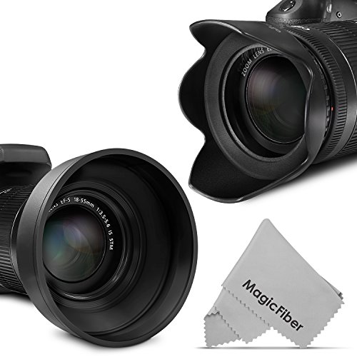 52MM Lens Hood Set (Tulip Flower + Collapsible Rubber Lens Hood)