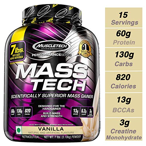 MuscleTech Mass Tech, Scientifically Superior Weight Gain Formula, Vanilla, 7 lbs (3.18kg)