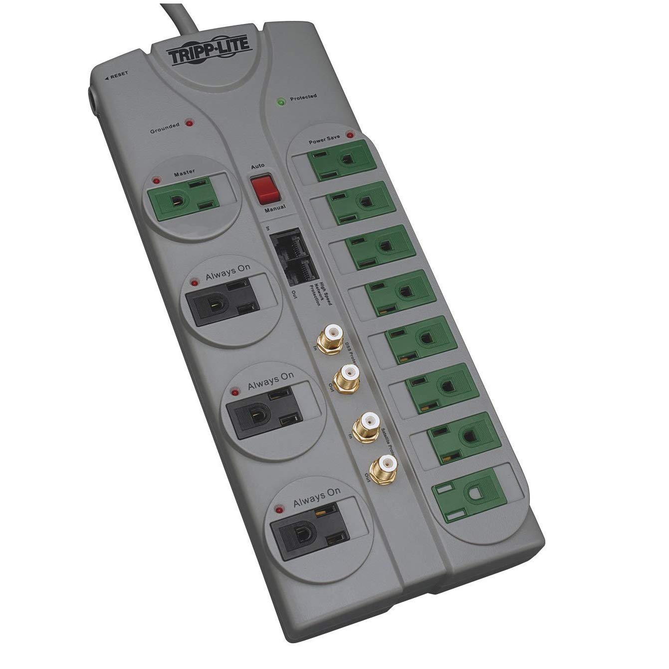 Tripp Lite 8 Outlet Surge Protector Power Strip, 8ft. Cord, 2880 Joules, Tel/Modem/Coax/Ethernet Protection, & $150K INSURANCE (AV88SATG)