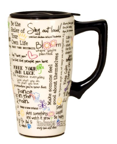 Spoontiques - Ceramic Travel Mugs - Positive Affirmations Cup - Hot or Cold Beverages - Gift for Coffee Lovers