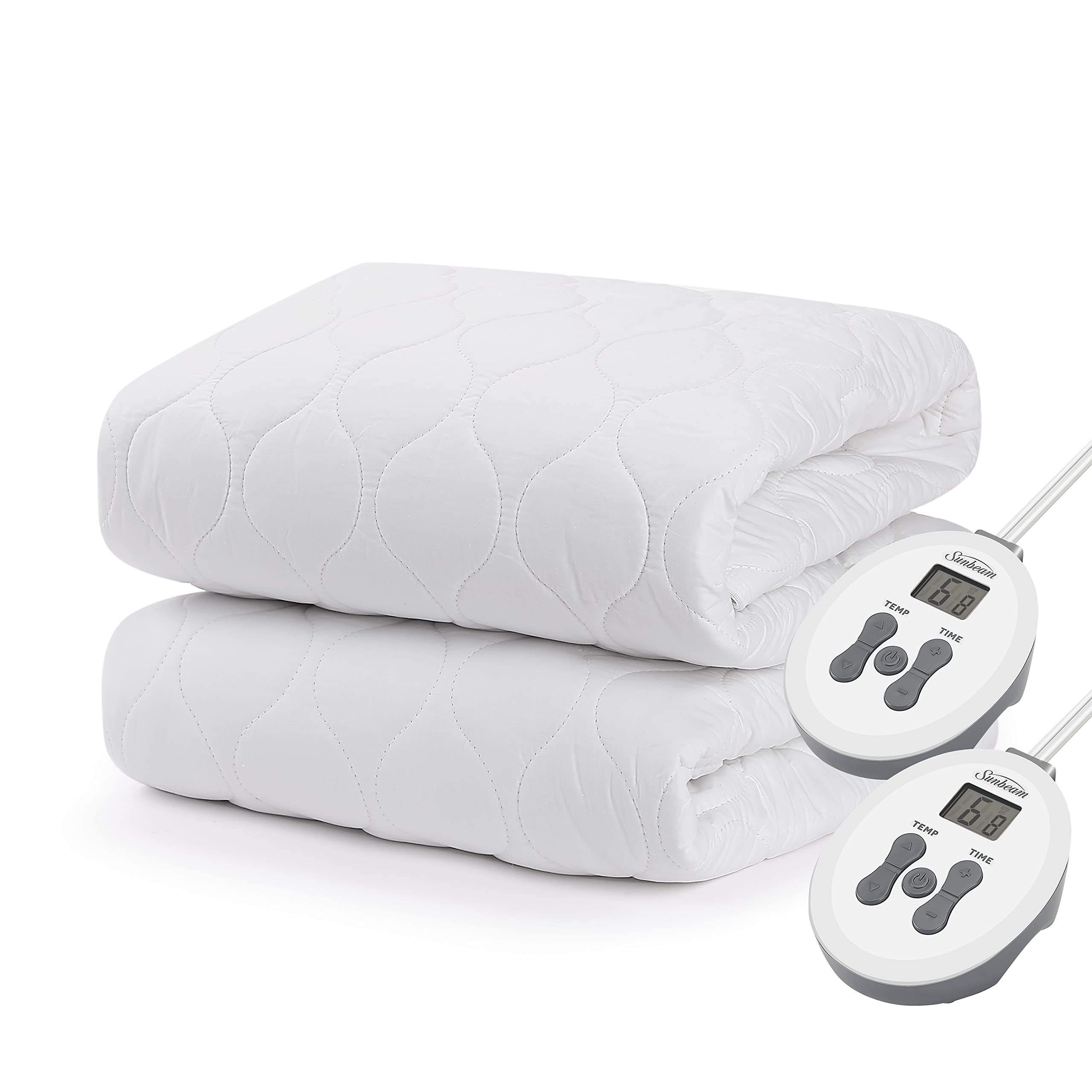 Book Cover Sunbeam Restful Quilted Water Resistant Heated Mattress Pad - King, White Hourglass Quilted King