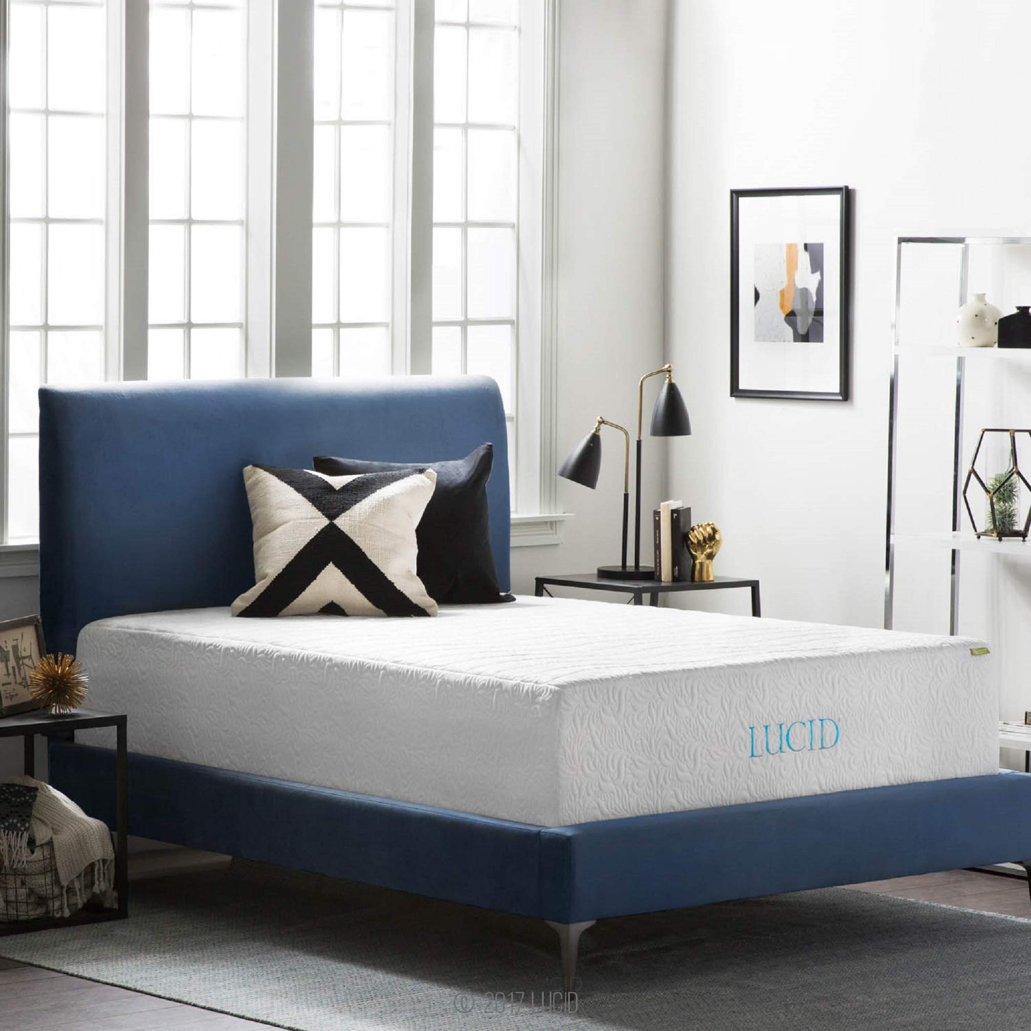 Book Cover LUCID 16 Inch Plush Gel Memory Foam and Latex Four-Layer-Infused with Bamboo Charcoal Mattress, Queen Queen Mattress Only