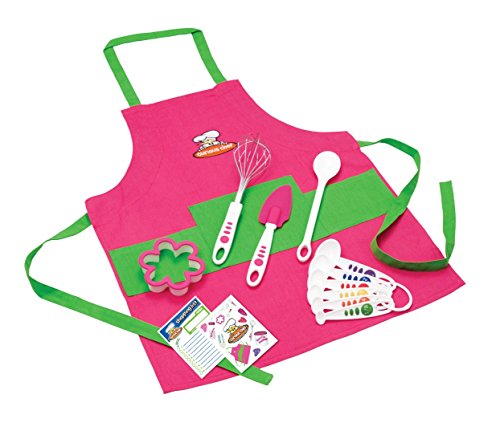 Book Cover Curious Chef Children's 11-Piece Pink & Green Chef's Kit