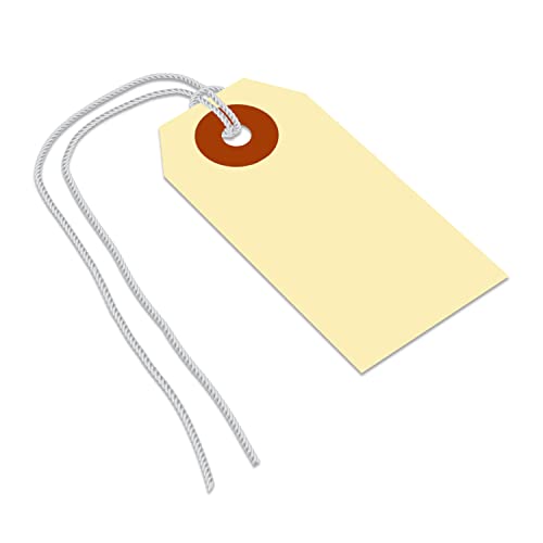 SmartSign Blank Shipping Tags with Pre-Attached Loop Strings, Size-1, Pack of 1000, 10pt Thick Manila Cardstock Tag, 1.375" x 2.75" Paper Hang Tags with Reinforced Fiber Patch