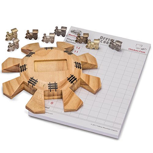 Yellow Mountain Imports Dominoes Accessory Set (Mexican Train Dominoes) - Includes Wooden Hub Centerpiece and Metal Train Markers