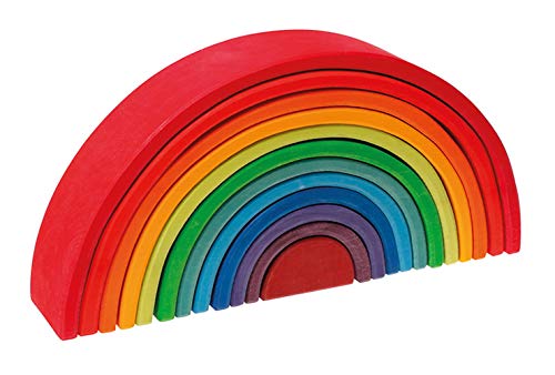 Book Cover Grimm's Large 12-Piece Rainbow Stacker - Wooden Nesting Puzzle/Creative Building Blocks