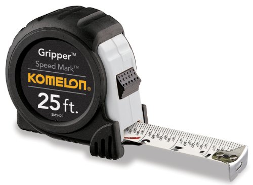 Komelon SM5425 Speed Mark Gripper Acrylic Coated Steel Blade Measuring Tape, 1-Inch X 25Ft , White