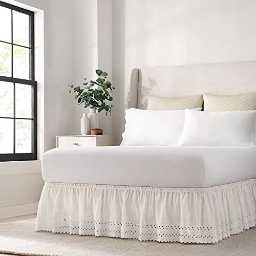 Book Cover EASY FIT Eyelet Elastic Wrap Around Bed Skirt, Easy On/Off Dust Ruffle (18-Inch Drop), Queen/King, White