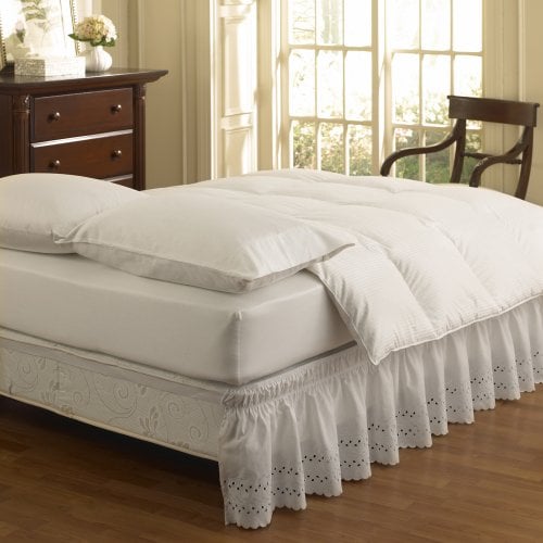 Book Cover Easy Fit Eyelet Wrap Around Easy On/Off Dust Ruffle 18-Inch Drop Bedskirt, Twin/Full, White