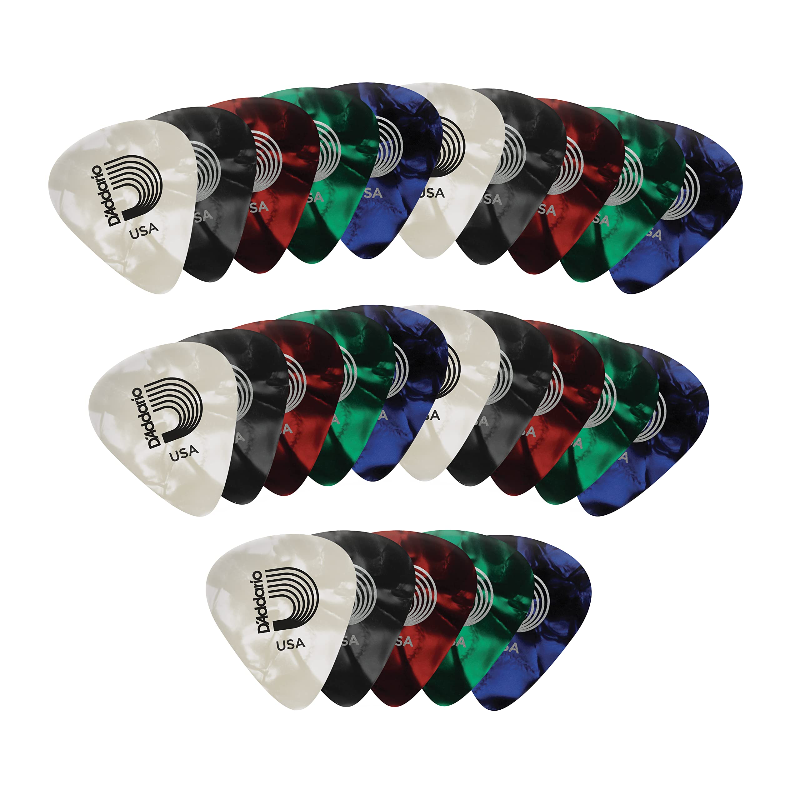 D'Addario Celluloid Guitar Picks - 25 Pack - Guitar Picks for Acoustic Guitar, Electric Guitar, Bass Guitar - Guitar Accessories - Natural Feel, Warm Tone - Assorted, Medium Assorted Medium 25-pack