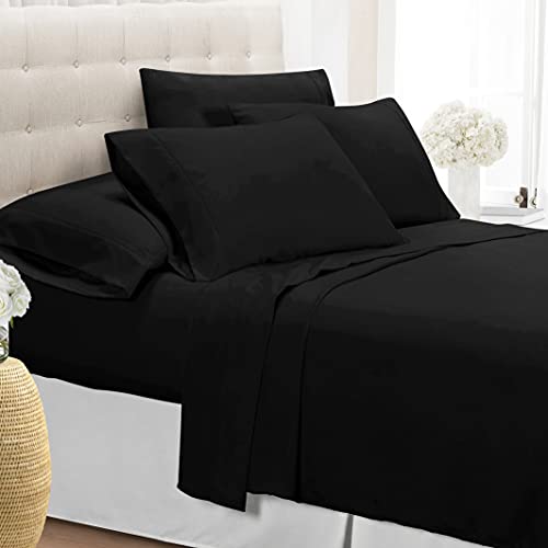 Book Cover Luxury queen flat sheet brushed microfiber, Black