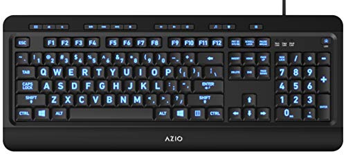 Book Cover Azio Large Print Keyboard - USB Computer Keyboard with 3 Interchangeable Backlight Colors (KB505U)