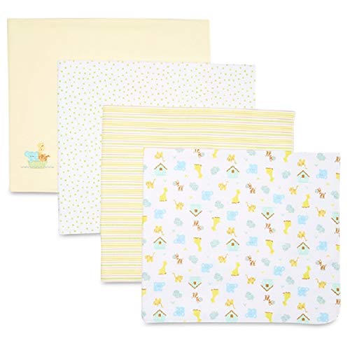 Book Cover SpaSilk Unisex Baby 4 Pack 100% Cotton Flannel Receiving Blanket, Yellow, One Size