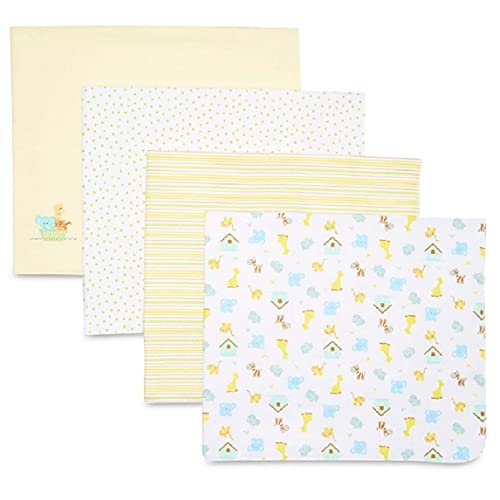Spasilk Receiving Baby Blanket, 100% Cotton Flannel Blanket, Pack of 4, Yellow Ark