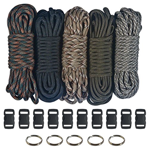 Book Cover Paracord 550  Kit - Five Colors (Olive Drab, ACU, Woodland Camo, Desert Camo, & Black) 100 Feet Total w/10 3/8