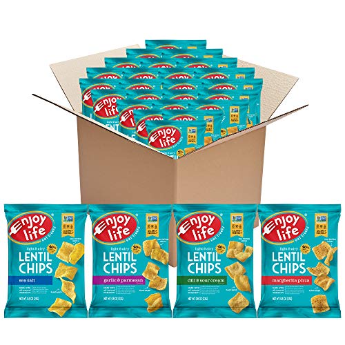 Book Cover Enjoy Life Lentil Chips Variety Pack, Dairy Free Chips, Soy Free, Nut Free, Non GMO, Vegan, Gluten Free, 24 Bags (0.8 oz)