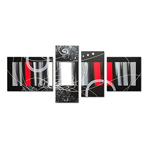 Book Cover 100% Hand-painted Wood Framed Red Back Clouds Home Decoration Modern Abstract Oil Painting on Canvas 4pcs/set Mixorde