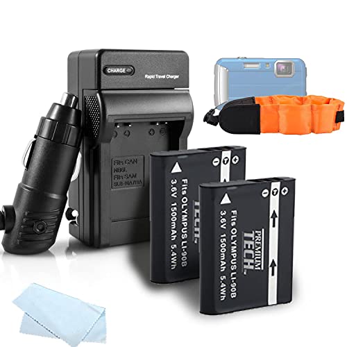 2 Pack Battery And Charger Kit Bundle For Olympus TOUGH TG-Tracker, TG-1 iHS, TG-2iHS, TG-3, TG-4 Waterproof Digital Camera Includes 2 Replacement (1500Mah) LI-90B, LI-92B Batteries + Charger + More by ButterflyPhoto