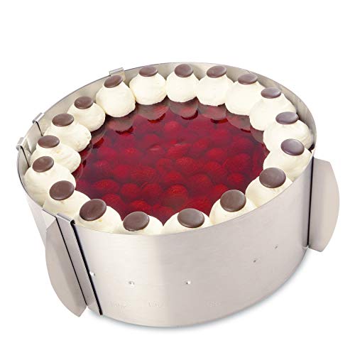 Cake ring mold with measuring scale – adjustable between 6 and 12 inches – made in Germany from stainless steel – clean in dishwasher, easy removing without damaging pastry