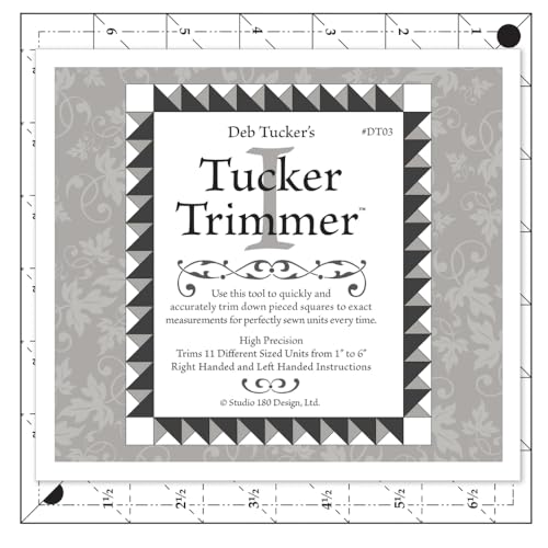 Studio 180 Design | Deb Tucker’s | Tucker Trimmer™I Quilting Ruler – Precise Trim Tool for Half & Quarter Square Triangles | 11 Unit Sizes, Step-by-Step Instructions & Bonus Block