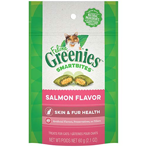 FELINE GREENIES SMARTBITES Healthy Skin and Fur Natural Treats for Cats Salmon Flavor 2.1 oz Pouch