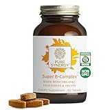 PURE SYNERGY Super B-Complex | Vitamin B Complex Made with Organic Whole Foods | Vegan Supplement with Natural Vitamin B12, Niacin, and Folate | for Energy, Focus and Mood Support (60 Tablets)