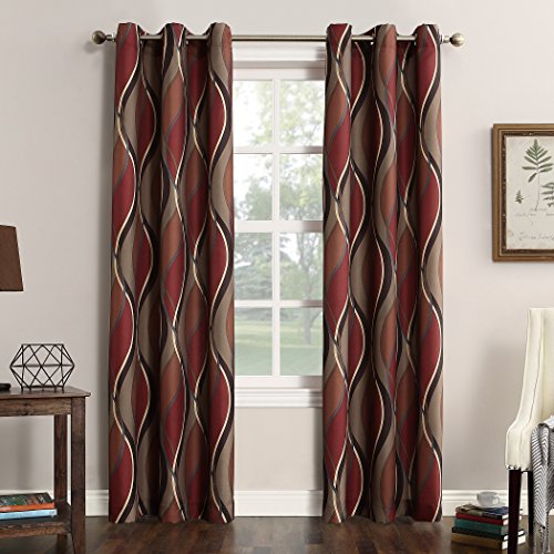 Book Cover No. 918 Intersect Wave Print Casual Textured Curtain Panel, Paprika, 48