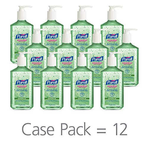 Book Cover PURELL Advanced Hand Sanitizer Soothing Gel for the workplace, Fresh scent, with Aloe and Vitamin E - 12 fl oz pump bottle (Pack of 12) - 3639-12